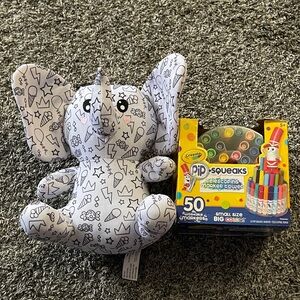 Crayola Pip-Squeaks Markers with Black and White Color Your own Elephant Plush